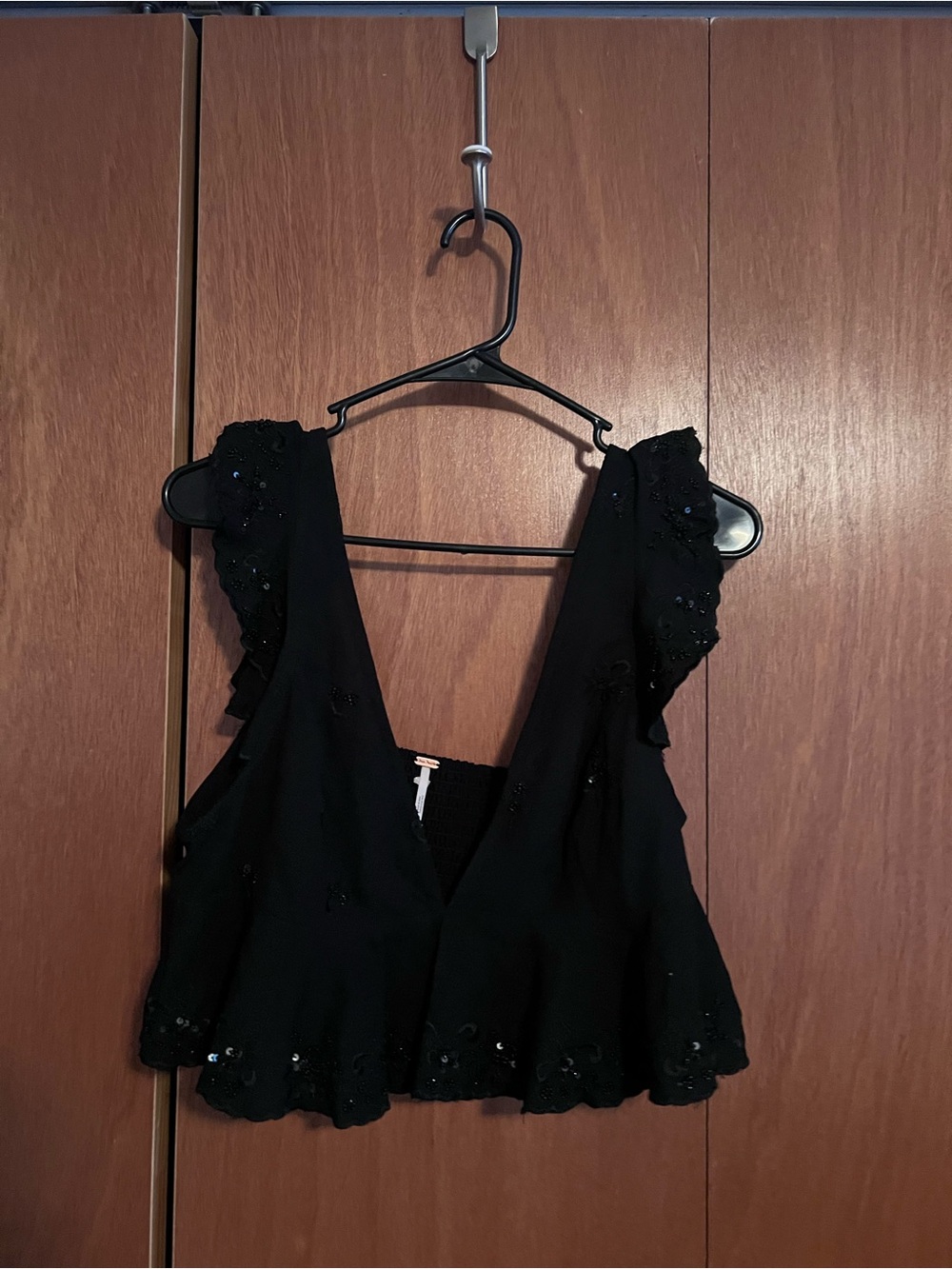 Free People Black Ruffled Sequin Trim Crop Camisole